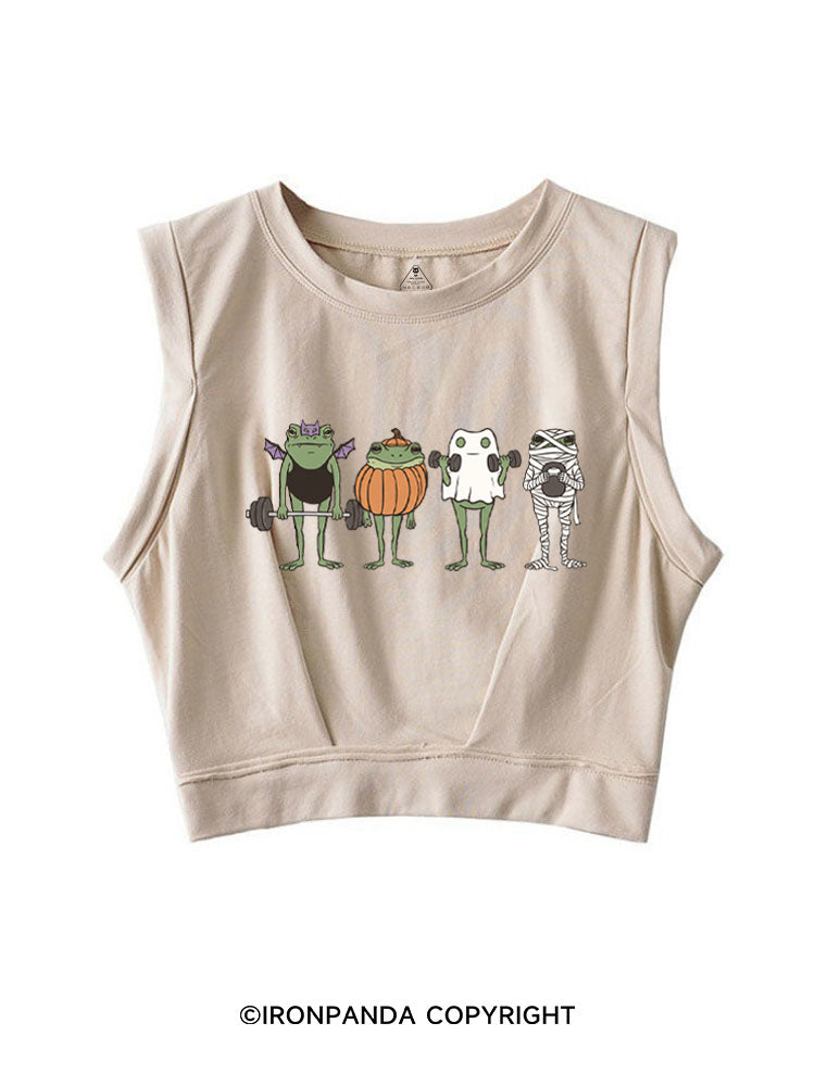 HALLOWEEN FROG LIFTING CREW SLEEVELESS CROP TOPS