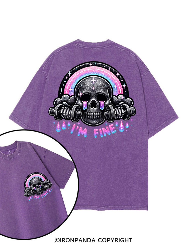 I'M FINE SPARKLE SKELETON printed Gym Shirt