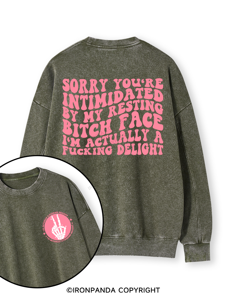 SORRY YOU'RE INTIMIDATED BY MY RESTING BITCH FACE Double-Sided Printed Washed Sweatshirt
