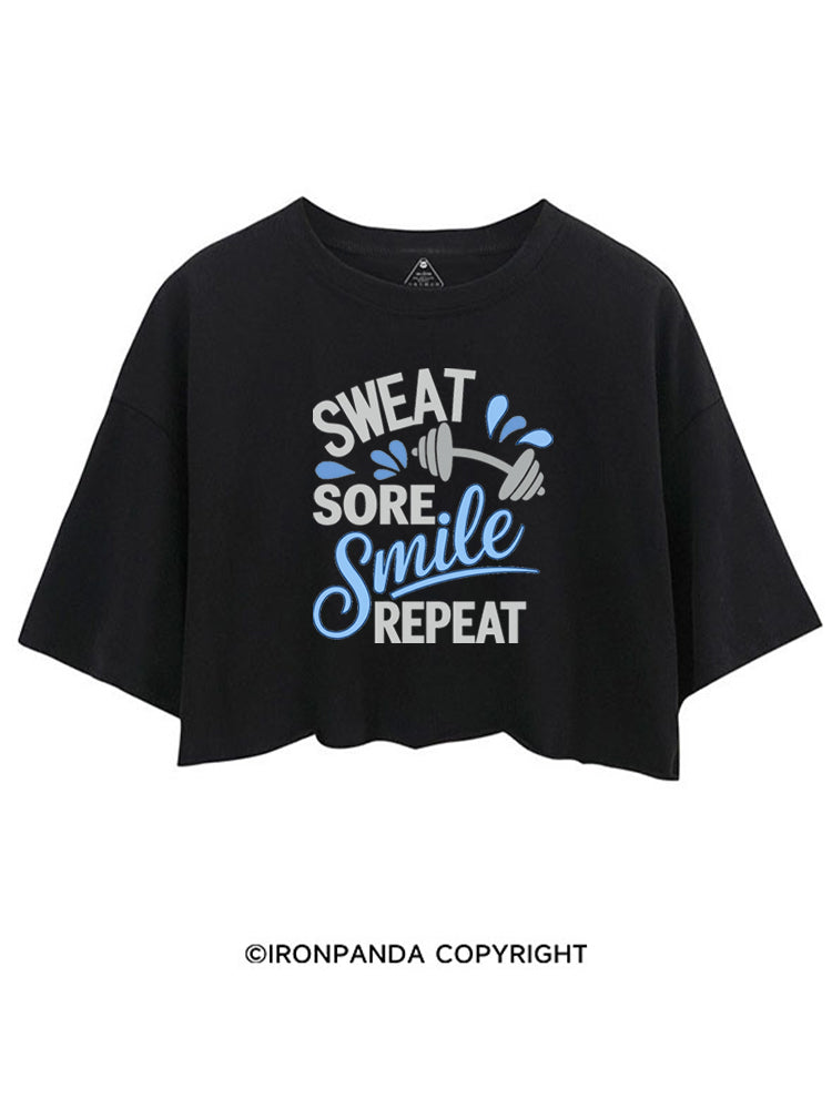 SWEAT SORE SMILE REPEAT CROP TOPS