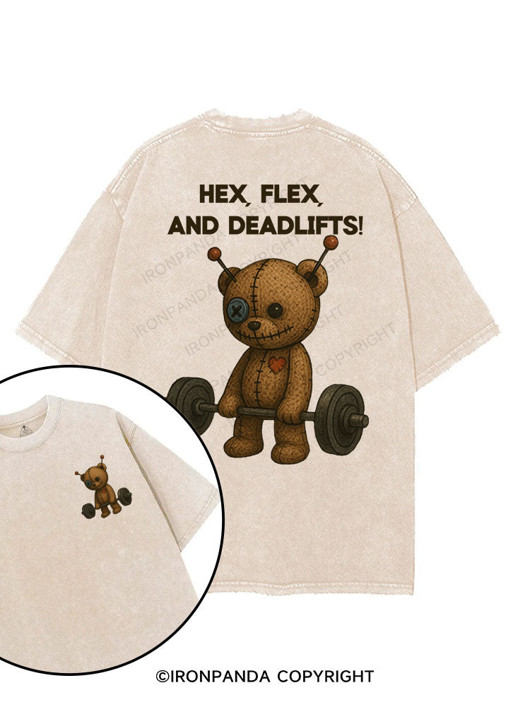 HEX, FLEX, AND DEADLIFTS! printed Gym Shirt