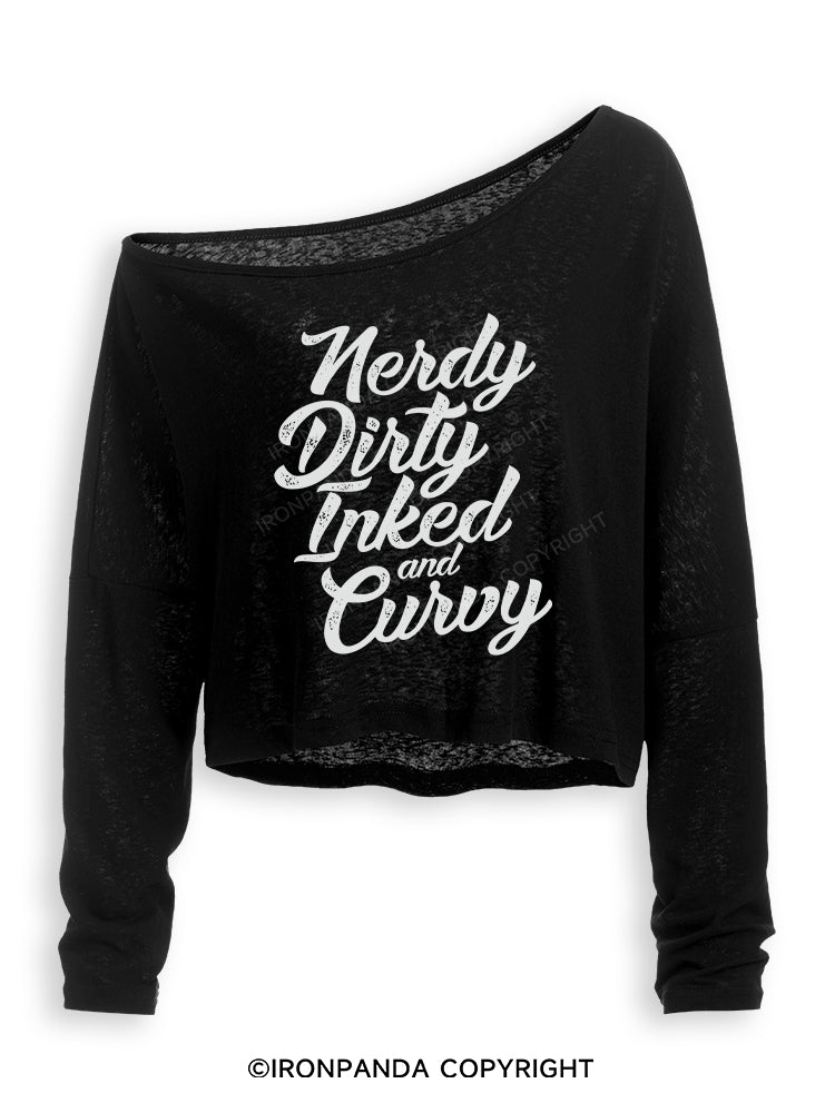 NERDY DIRTY INKED AND CURVY Off Shoulder Long Sleeve Crop Top
