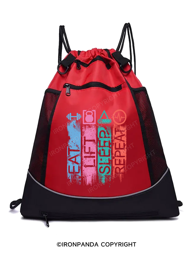 EAT,LIFT,SLEEP,REPEAT Gym Drawstring Bag