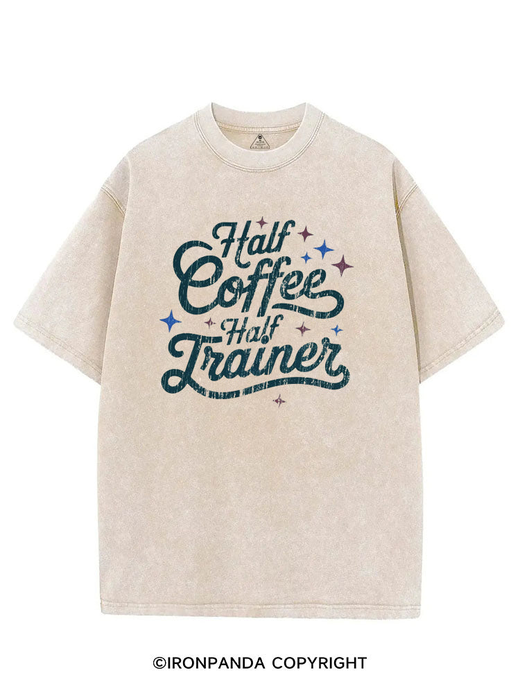HALF COFFEE HALF TRAINER FUNNY WORKOUT VINTAGE GYM SHIRT