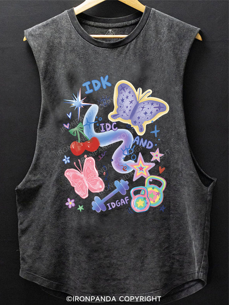 IDK, IDC AND IDGAF SCOOP BOTTOM COTTON TANK