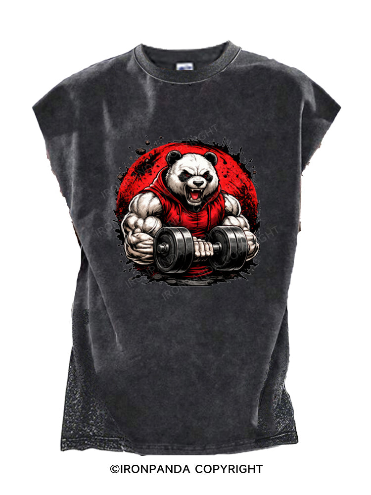Buff Panda Lifting Weights Cut Off Tank