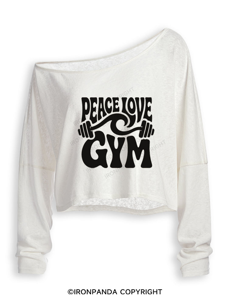 PEACE LOVE GYM Off Shoulder Long Sleeve Crop Top