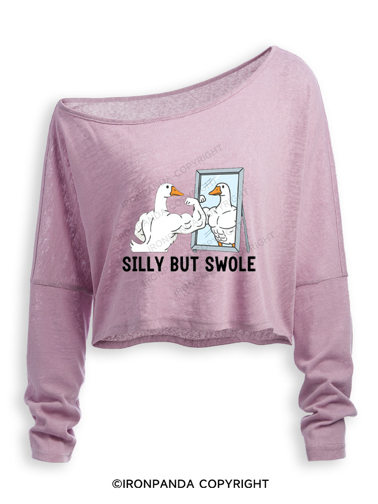 Silly But Swole Muscular Duck Off Shoulder Long Sleeve Crop Top