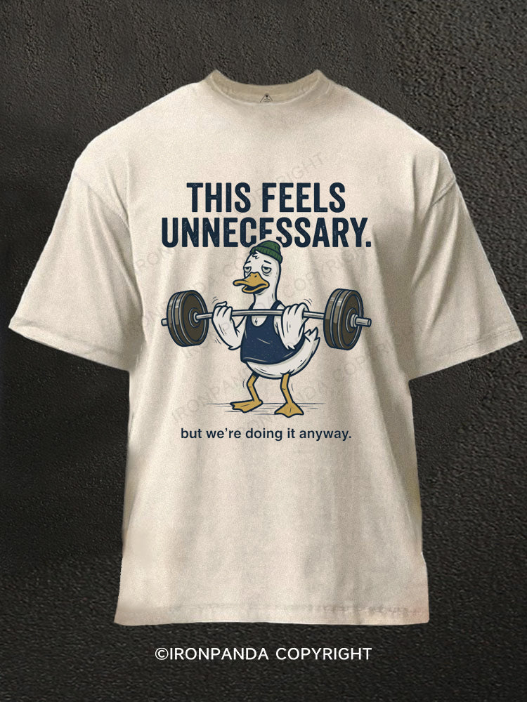 This Feels Unnecessary But We're Doing It Anyway Duck Lifting Weights Washed Gym Shirt