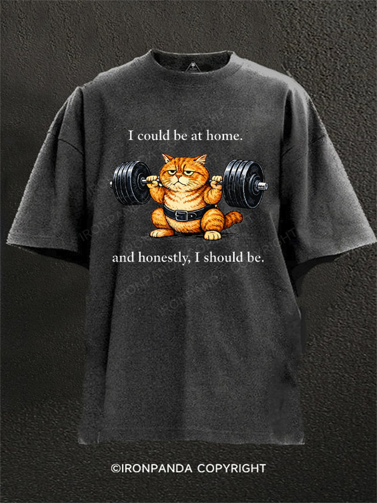 Lazy Gym Cat Weightlifting  Washed Gym Shirt