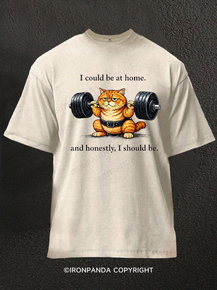 Lazy Gym Cat Weightlifting  Washed Gym Shirt
