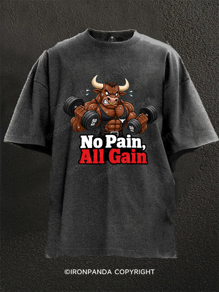 Muscular Cartoon Bull Gym Meme Washed Gym Shirt
