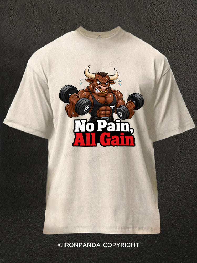 Muscular Cartoon Bull Gym Meme Washed Gym Shirt