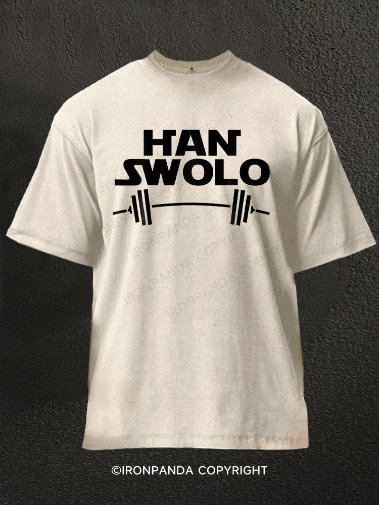 Han Swolo Gym Weightlifting Washed Gym Shirt