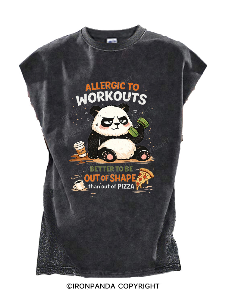Allergic to Workouts Funny Panda Cut Off Tank