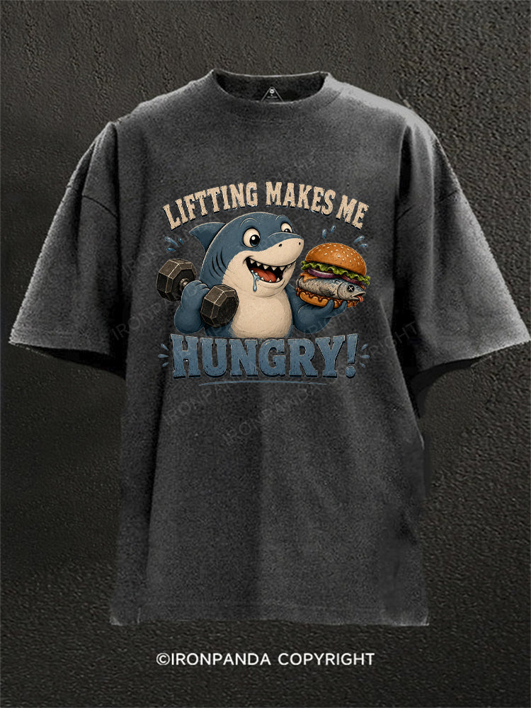 Lifting Makes Me Hungry Shark Washed Gym Shirt