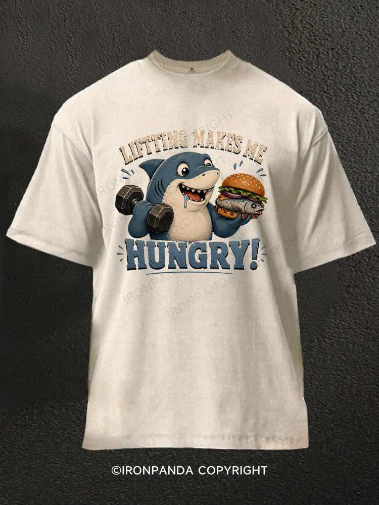 Lifting Makes Me Hungry Shark Washed Gym Shirt