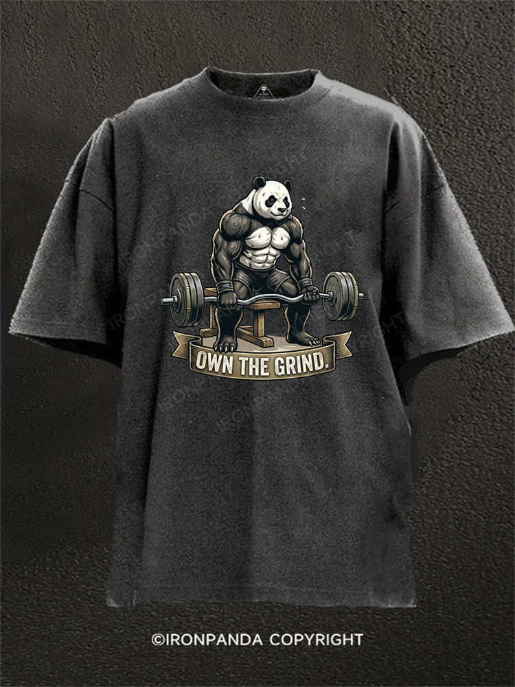 Panda Own The Grind Gym Motivation Fitness Washed Gym Shirt