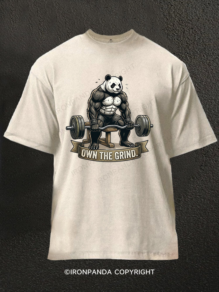 Panda Own The Grind Gym Motivation Fitness Washed Gym Shirt