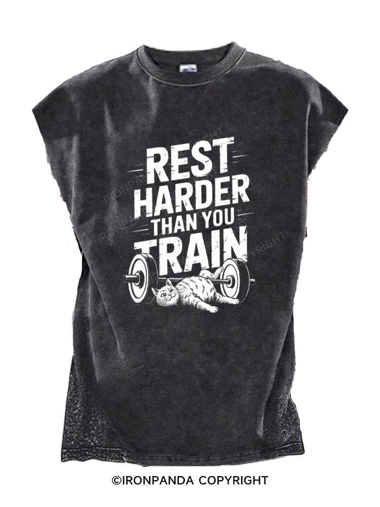 Rest Harder Than You Train Funny Cat Cut Off Tank