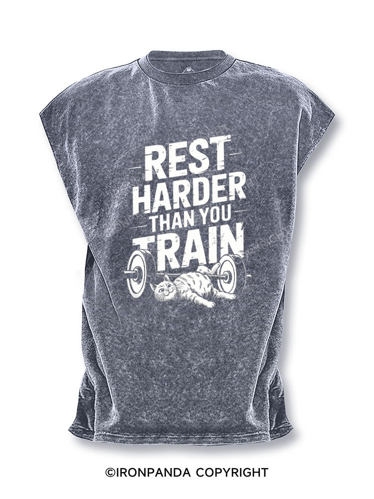 Rest Harder Than You Train Funny Cat Cut Off Tank