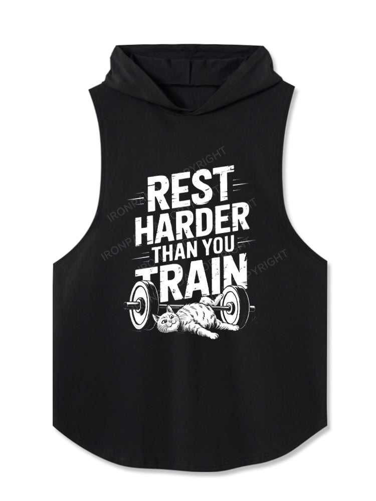 Rest Harder Than You Train Funny Cat Hooded Tank