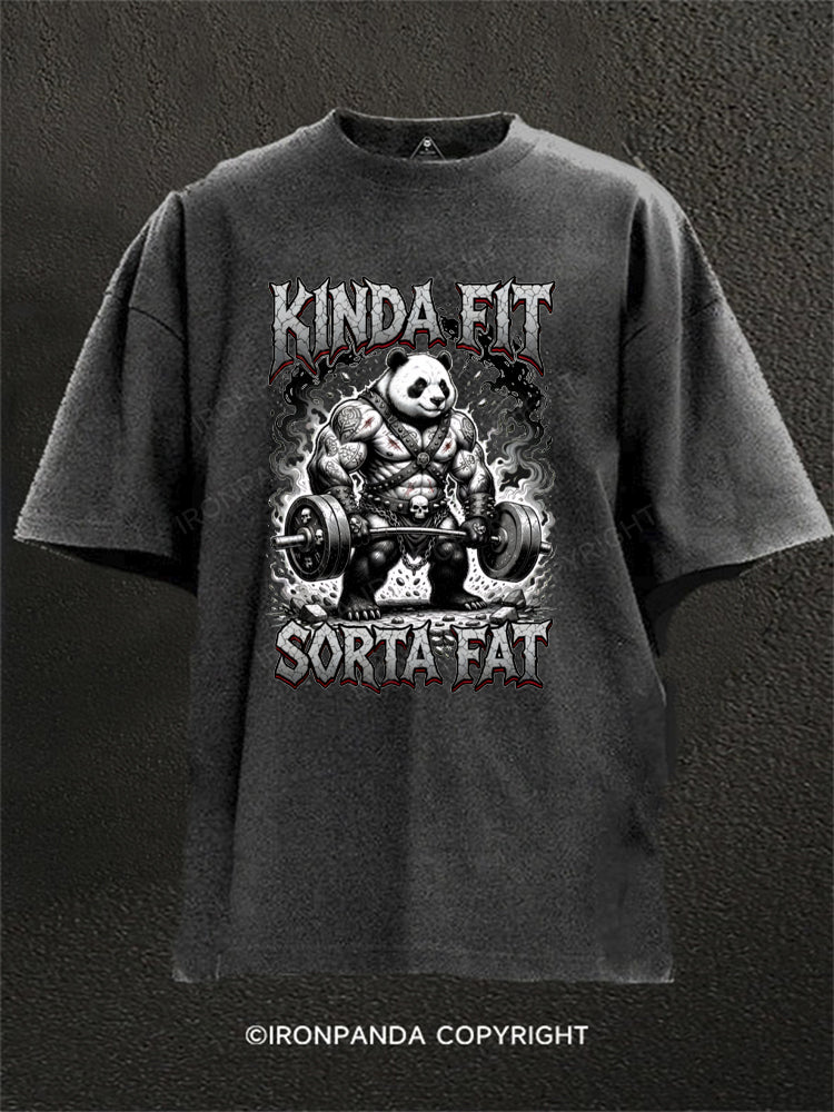 Humorous Panda Weightlifter Fitness Kinda Fit Sorta Fat Washed Gym Shirt