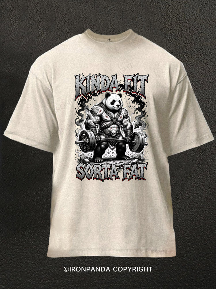 Humorous Panda Weightlifter Fitness Kinda Fit Sorta Fat Washed Gym Shirt