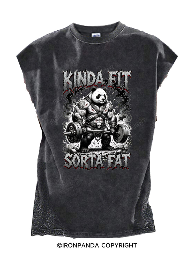 Humorous Panda Weightlifter Fitness Kinda Fit Sorta Fat Cut Off Tank