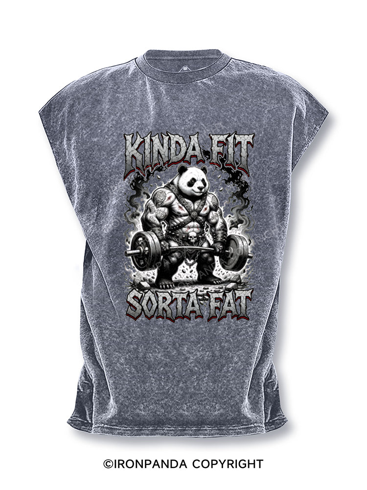 Humorous Panda Weightlifter Fitness Kinda Fit Sorta Fat Cut Off Tank