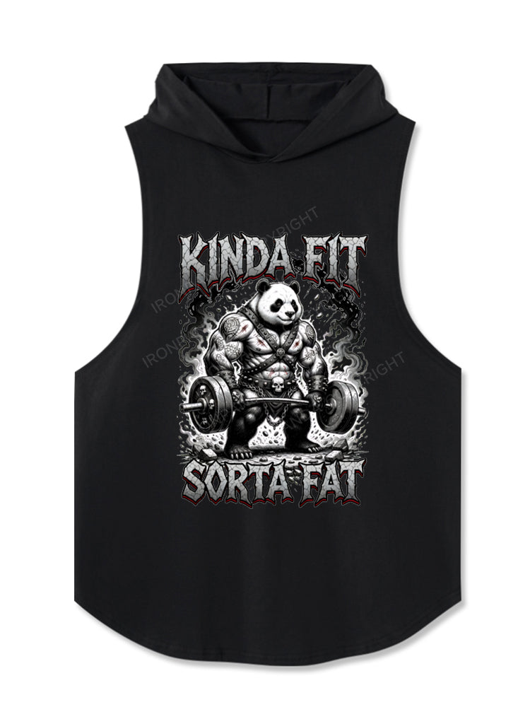 Humorous Panda Weightlifter Fitness Kinda Fit Sorta Fat Hooded Tank