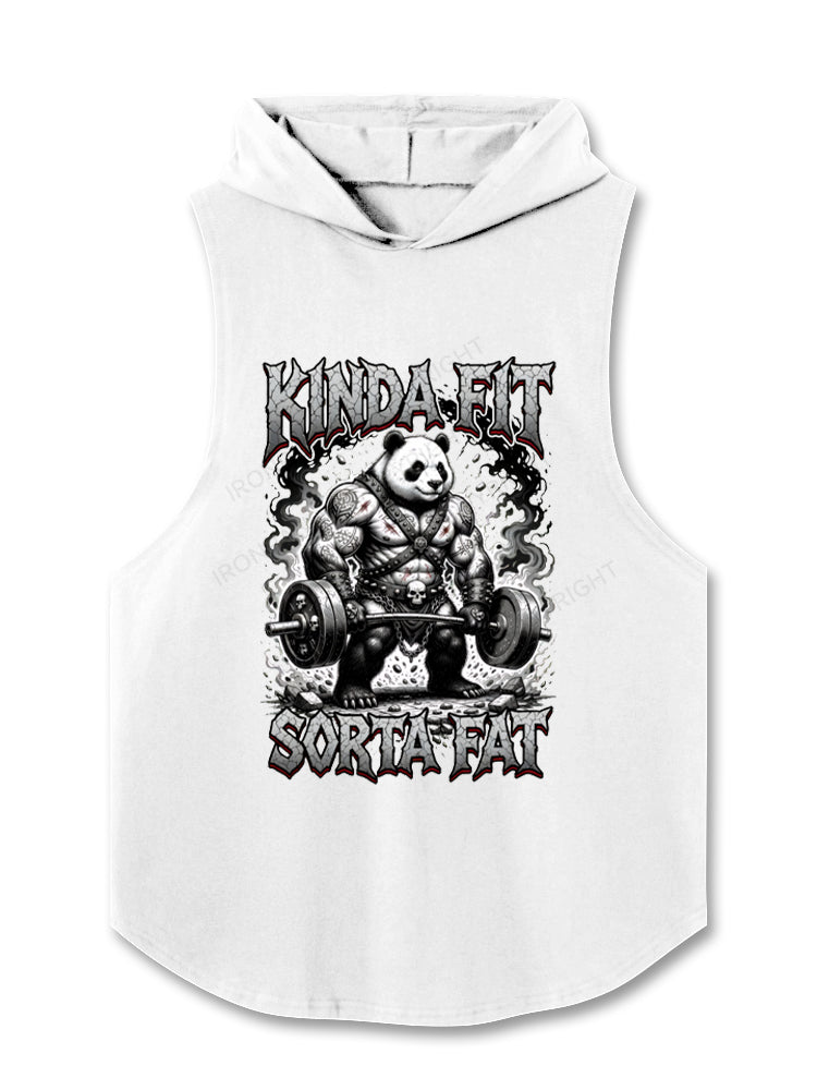 Humorous Panda Weightlifter Fitness Kinda Fit Sorta Fat Hooded Tank