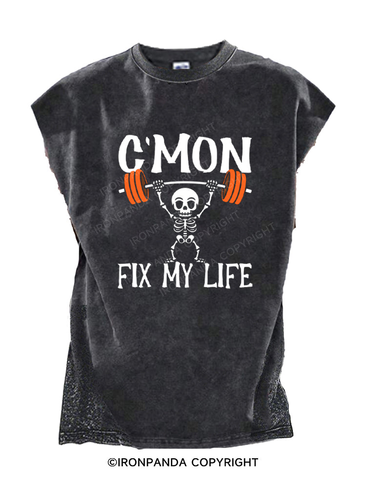 C'Mon Fix My Life Skeleton Cut Off Tank