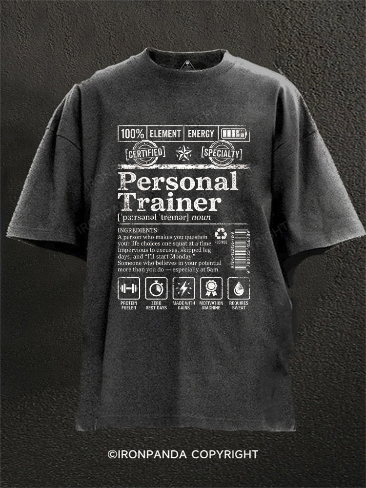 Funny Personal Trainer Definition Label Washed Gym Shirt