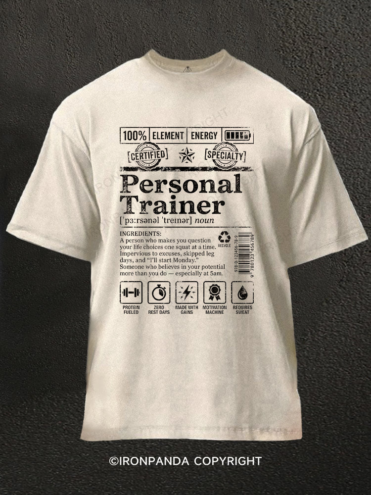 Funny Personal Trainer Definition Label Washed Gym Shirt