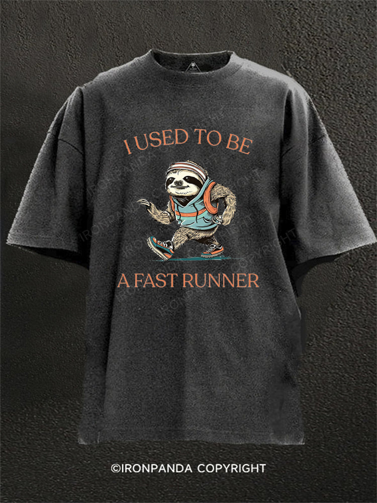 I Used To Be A Fast Runner Funny Sloth Jogging Washed Gym Shirt