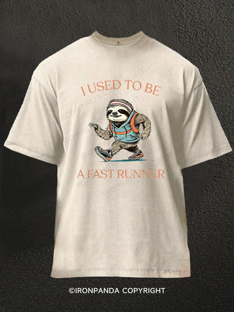 I Used To Be A Fast Runner Funny Sloth Jogging Washed Gym Shirt