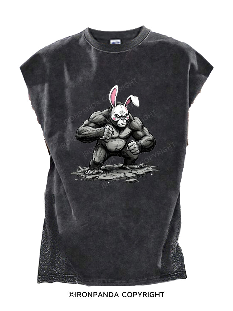 Edgy Gorilla in Cute Rabbit Mask Cut Off Tank
