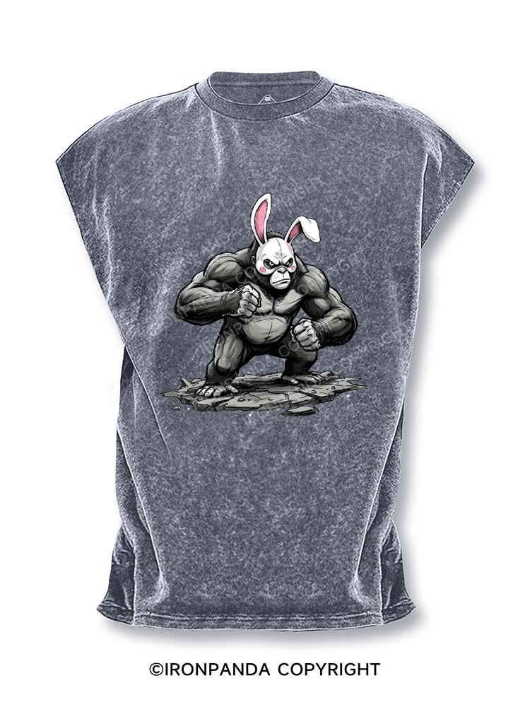 Edgy Gorilla in Cute Rabbit Mask Cut Off Tank
