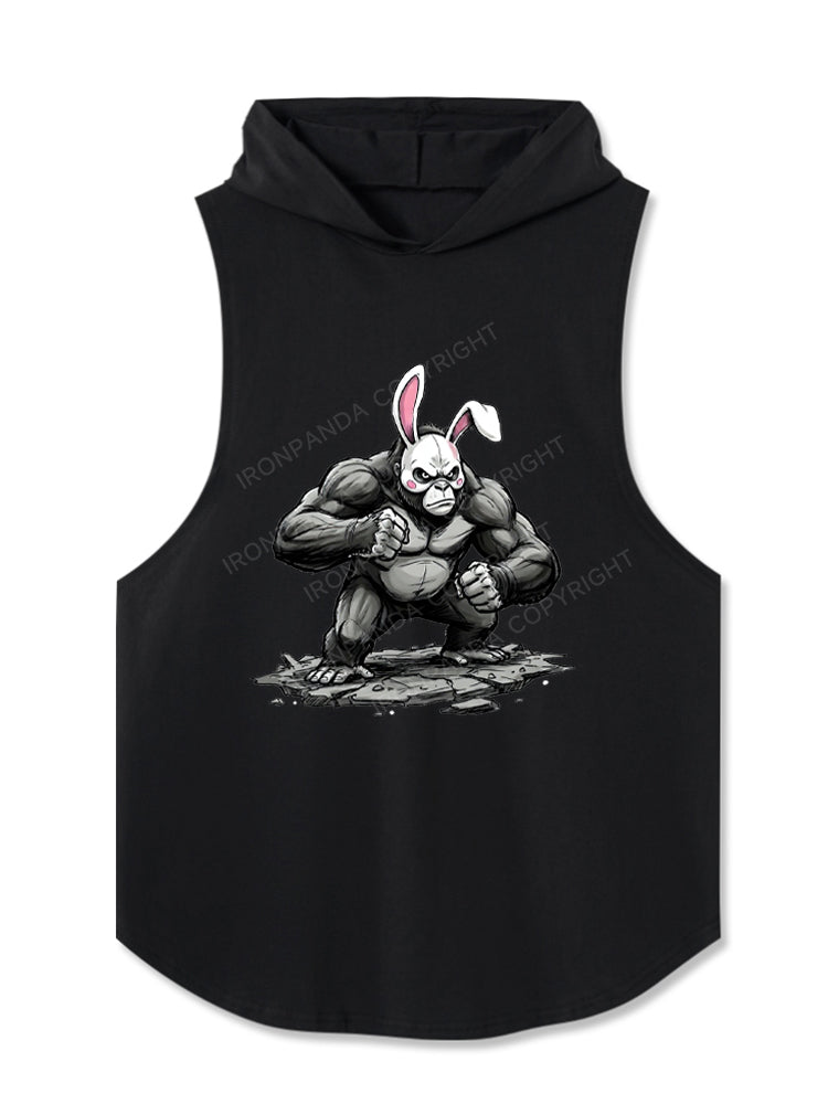 Edgy Gorilla in Cute Rabbit Mask Hooded Tank
