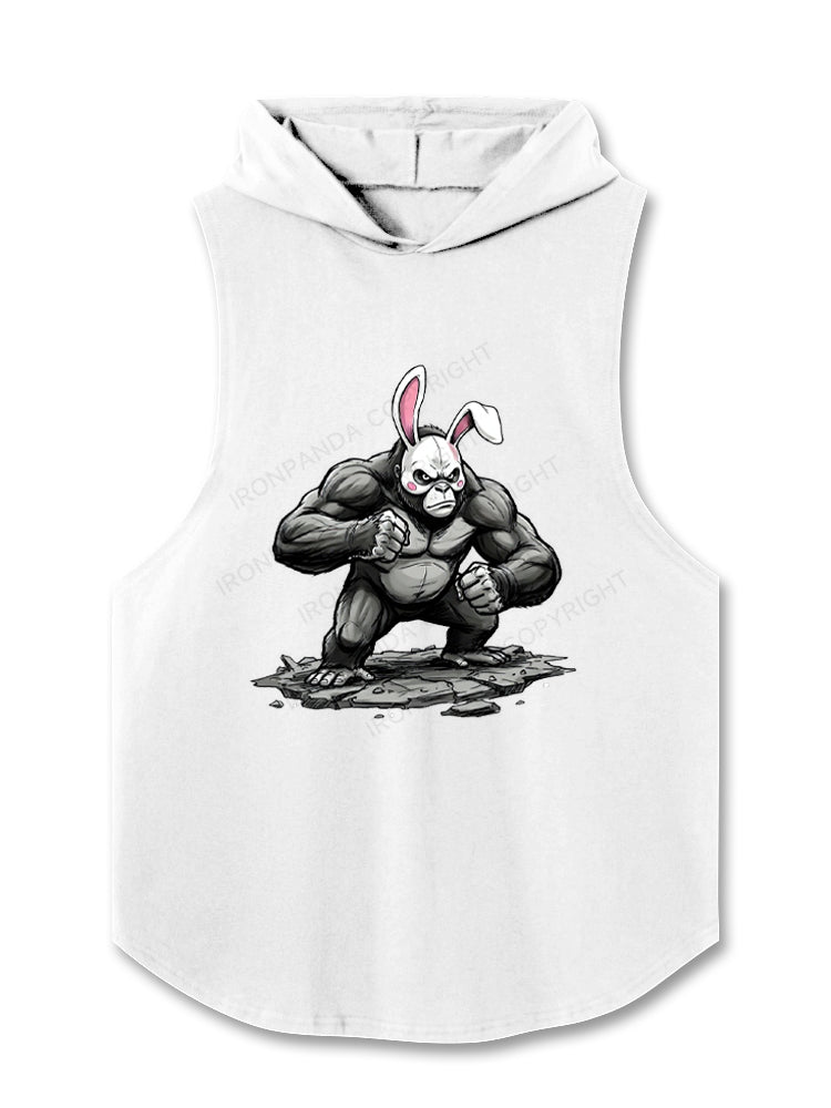 Edgy Gorilla in Cute Rabbit Mask Hooded Tank