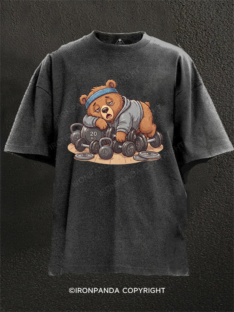 Weightlifting Bear Lazy Fitness Washed Gym Shirt