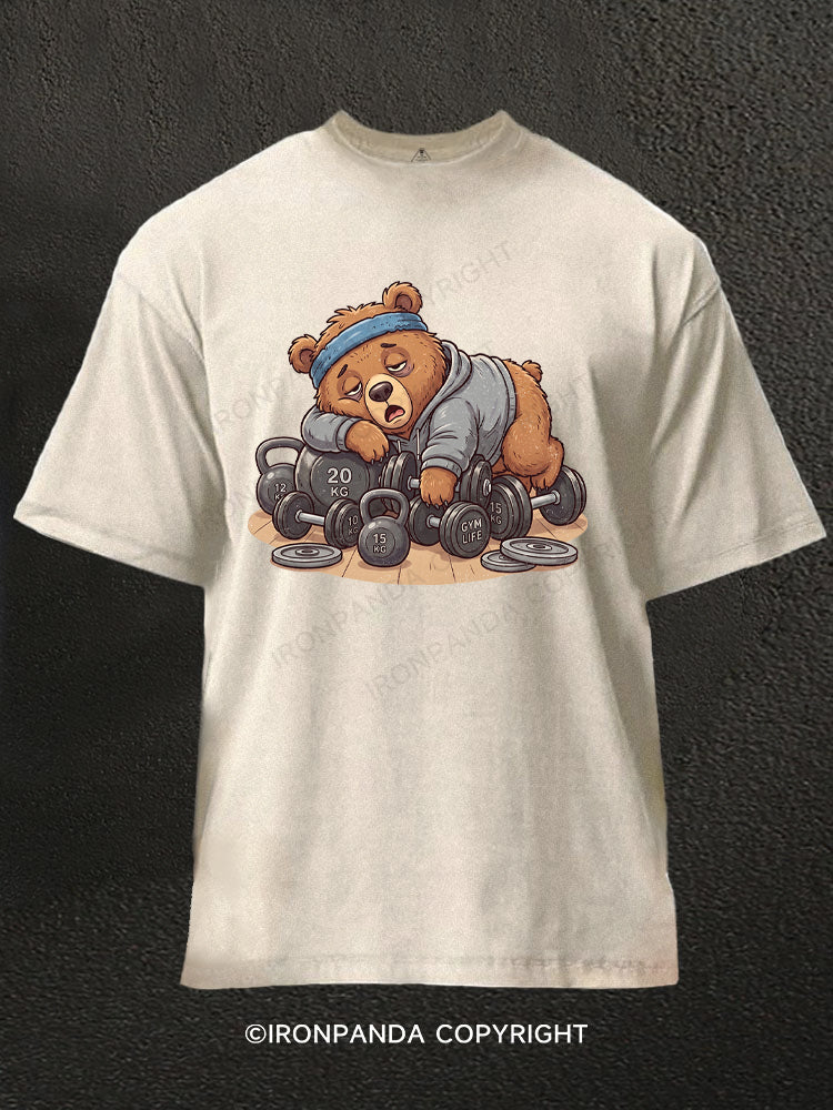 Weightlifting Bear Lazy Fitness Washed Gym Shirt