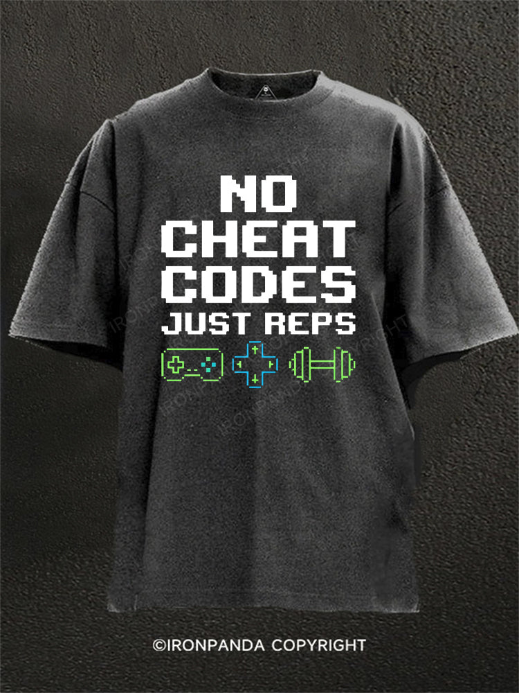 No Cheat Codes Just Reps Gamer Washed Gym Shirt