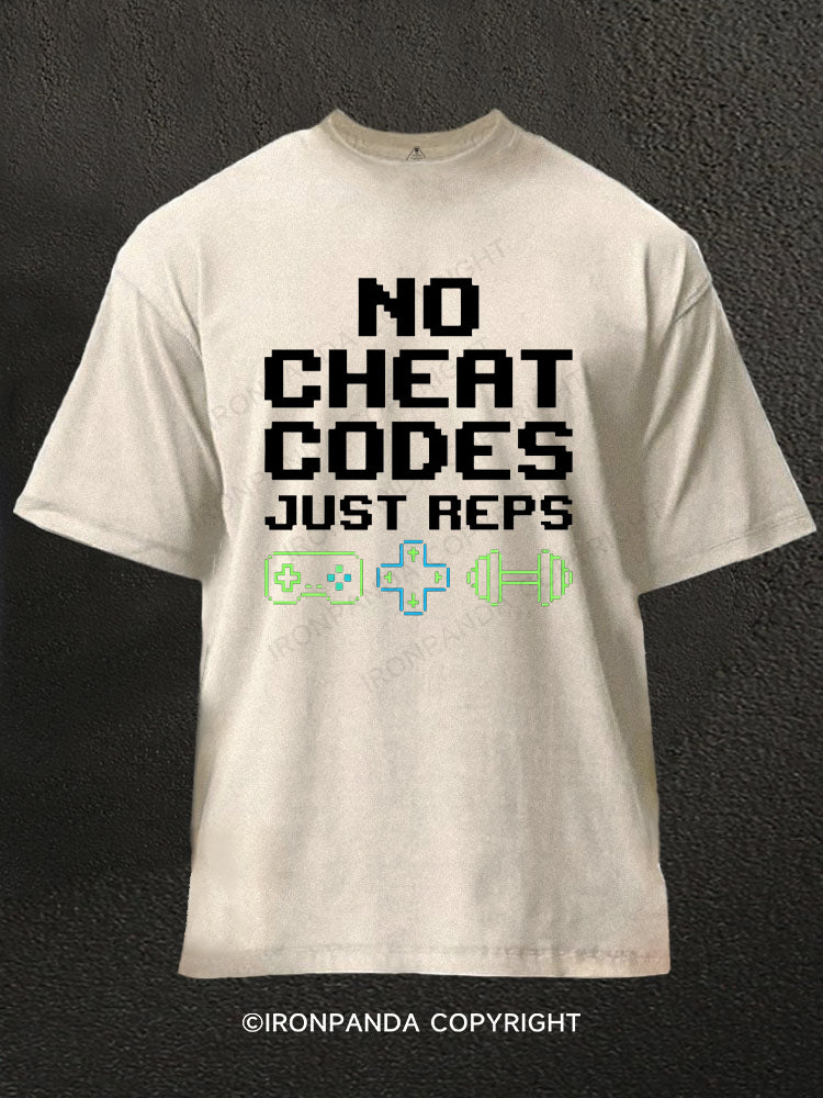 No Cheat Codes Just Reps Gamer Washed Gym Shirt