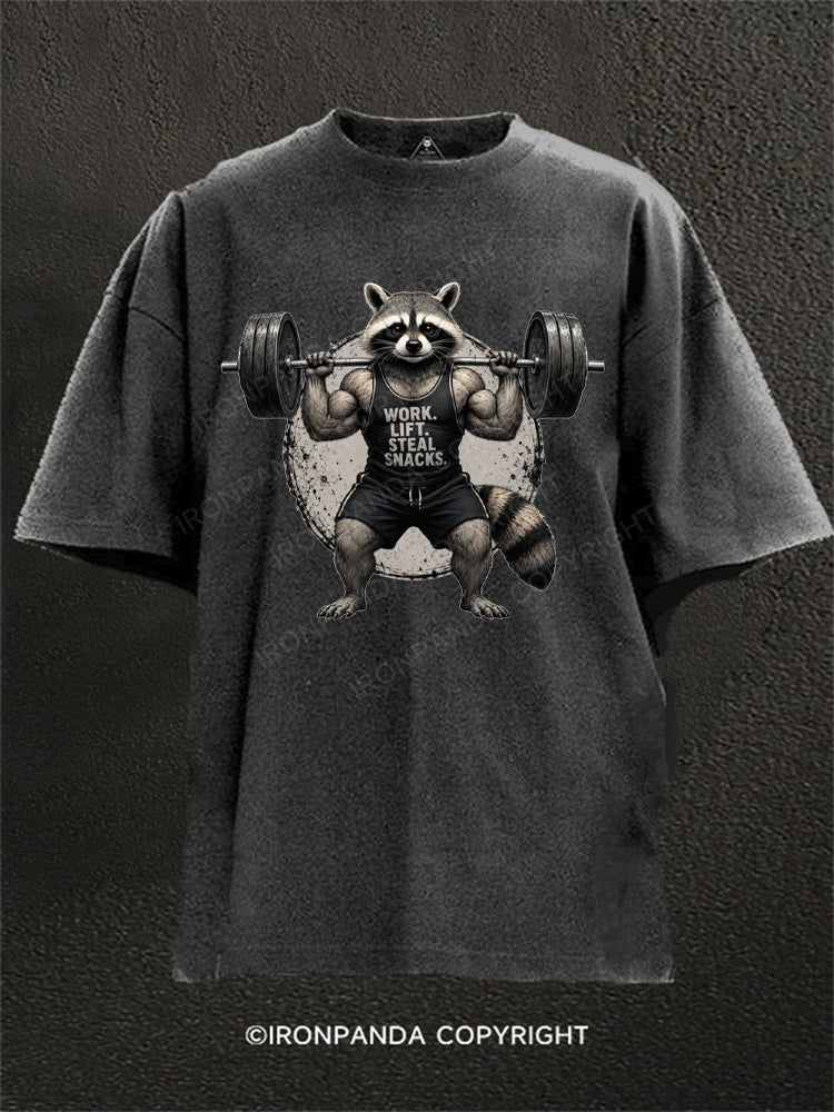 Muscle Raccoon Weightlifting Washed Gym Shirt