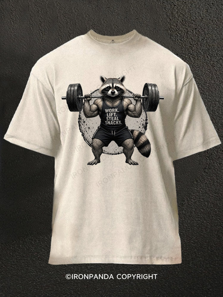 Muscle Raccoon Weightlifting Washed Gym Shirt