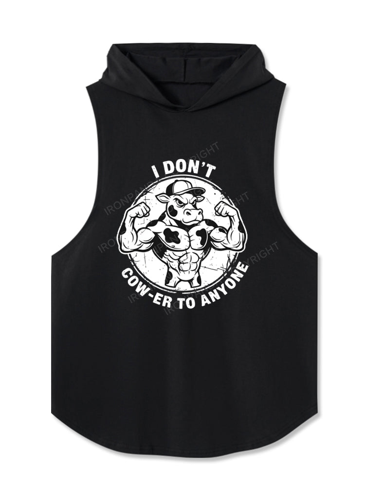 I Don't Cow-er To Anyone Muscular Cow Hooded Tank