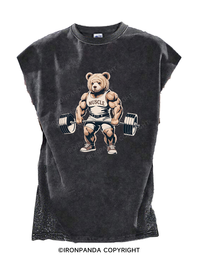 Funny Bear Lifting Weights Cut Off Tank