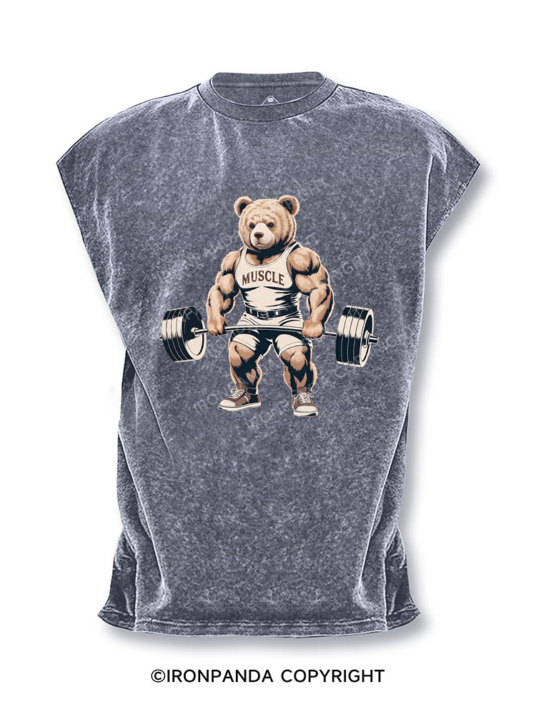 Funny Bear Lifting Weights Cut Off Tank